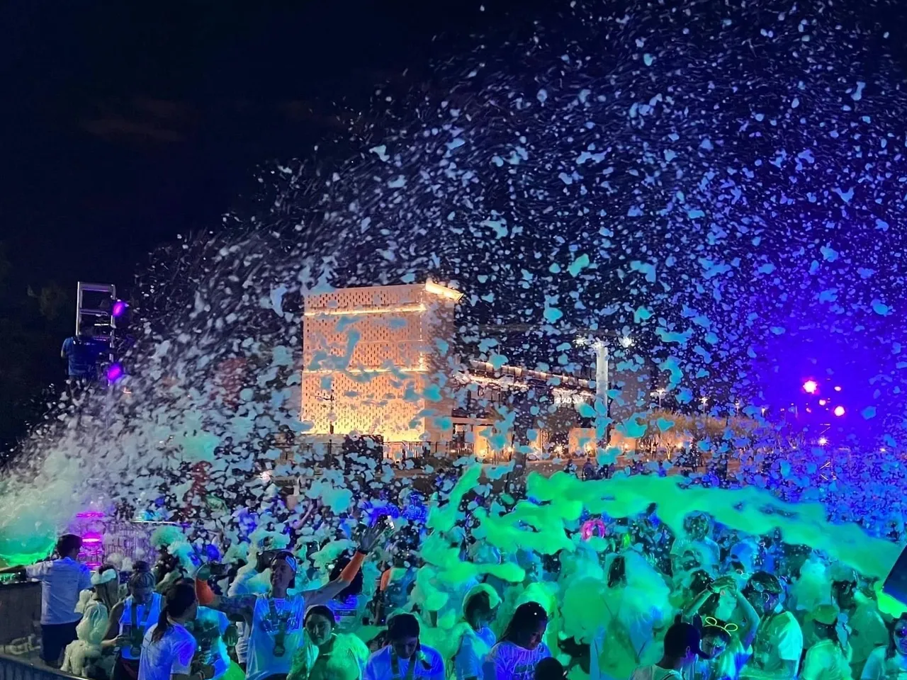 Foam cannons blasting over the main stage