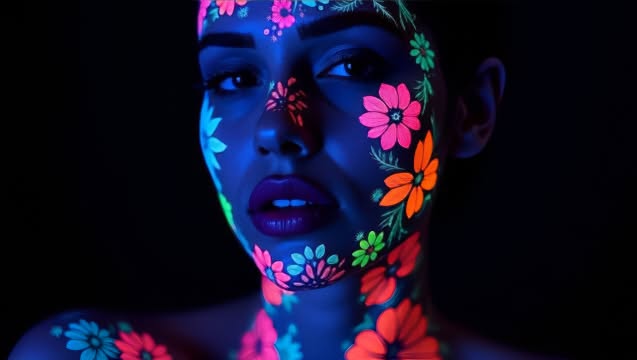 UV floral face paint portrait